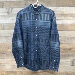 American Eagle Outfitters Mens Denim Chambray Button Down Shirt Aztec Print XL